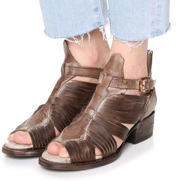 Arrow Bootie Stone Open Peep Toe Leather Ankle Buckle Freebird by Steven Size 6 - Picture 11 of 11